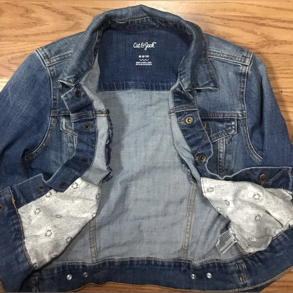 Cat & Jack Heavy Blue Denim Jacket Classic Button Up Jean Coat size M 8-10 NWOT